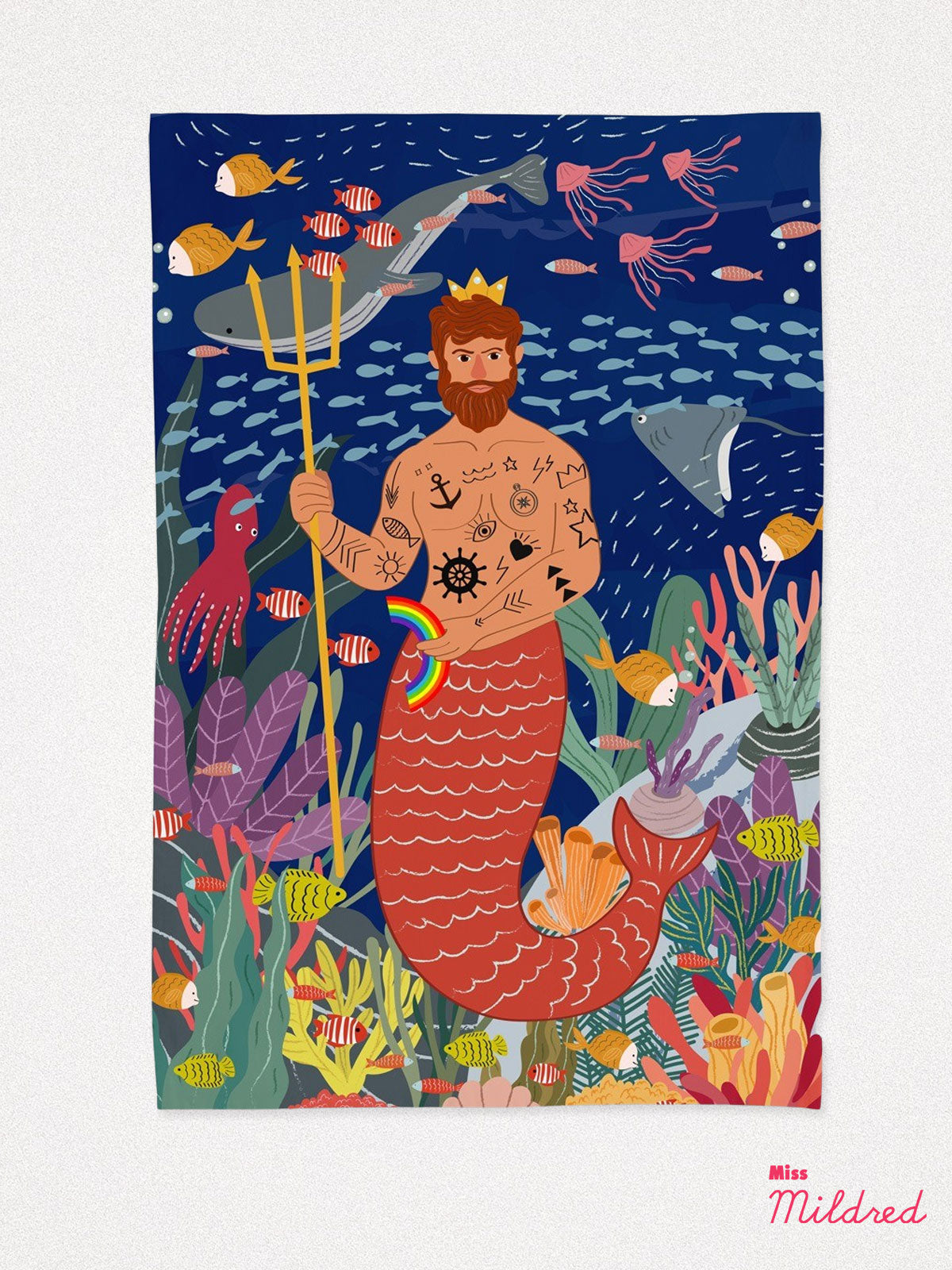 Merman Mermaid - Cotton Tea Towel
