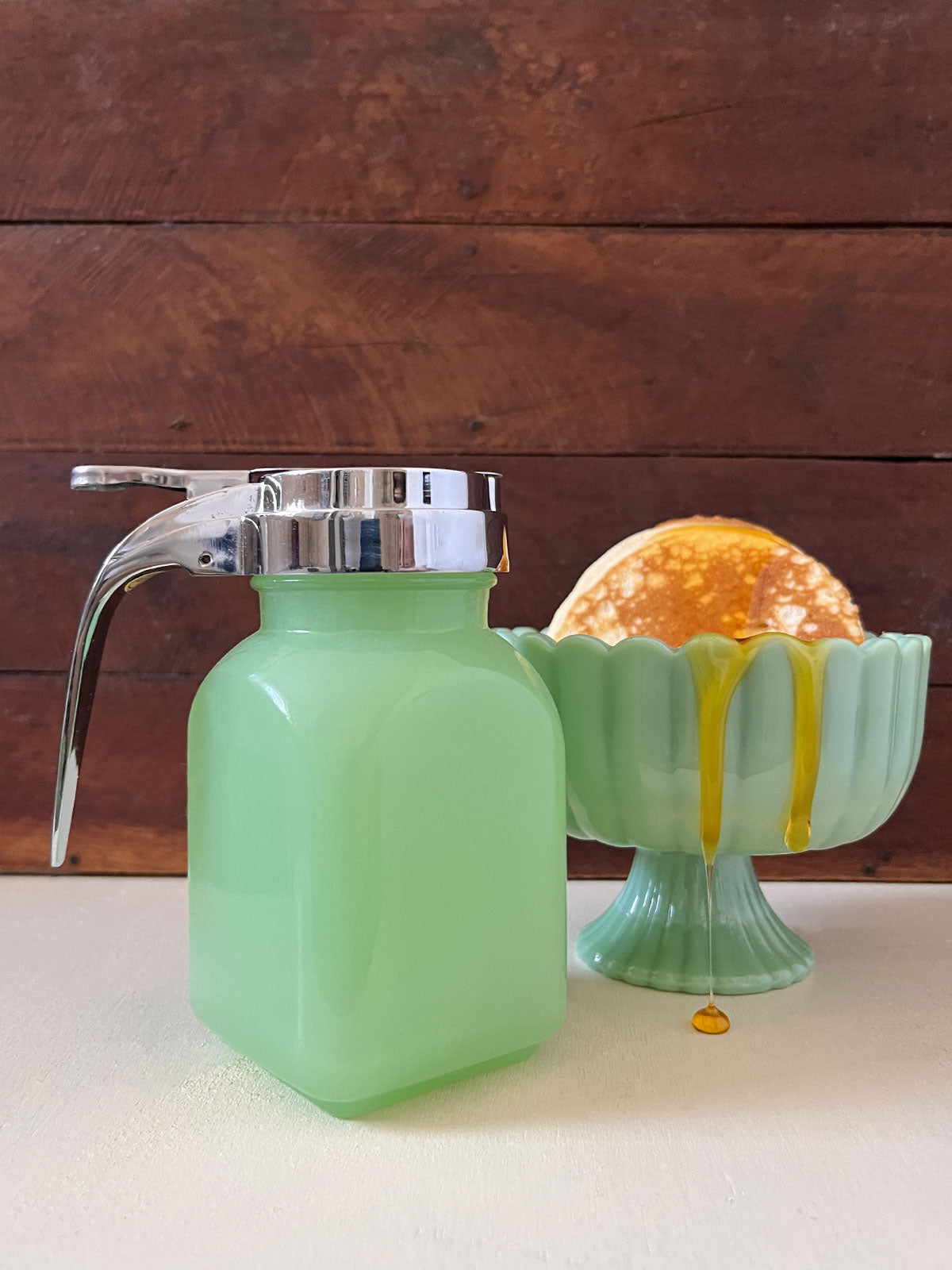 Jadeite Glass Syrup Dispenser Jug