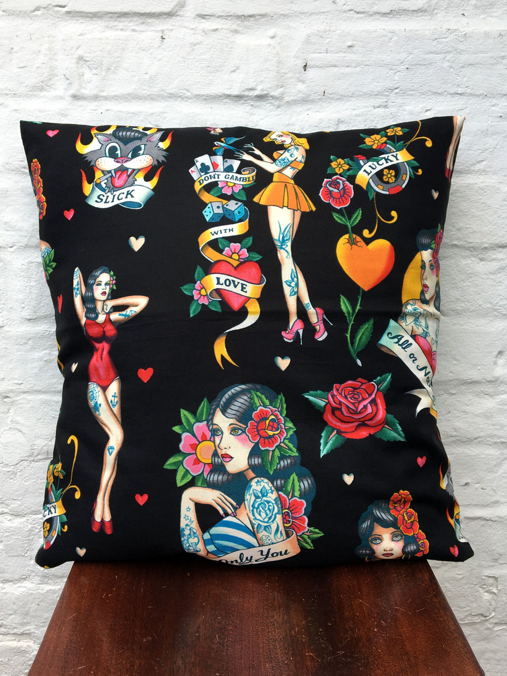 Lady Tattoo Cushion Black