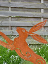 Metal Rusty 'Leaping Hare' Stake Sign