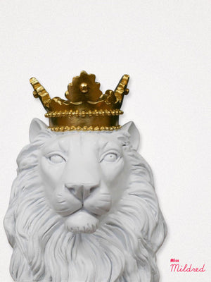 Sitting White Lion with Crown