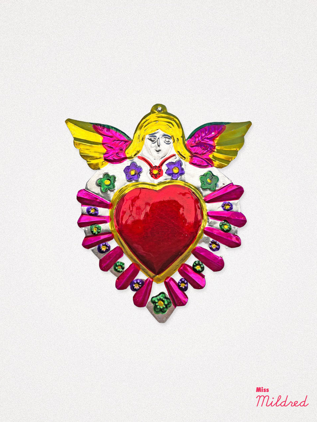 Mexican Tin Angel Milagro Decoration - Yellow