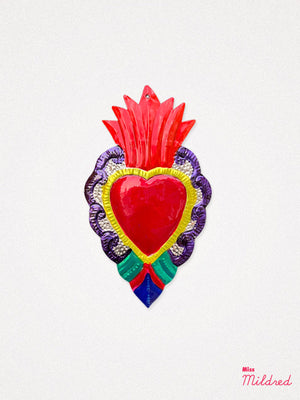 Mexican Tin Heart Milagro Decoration - Red