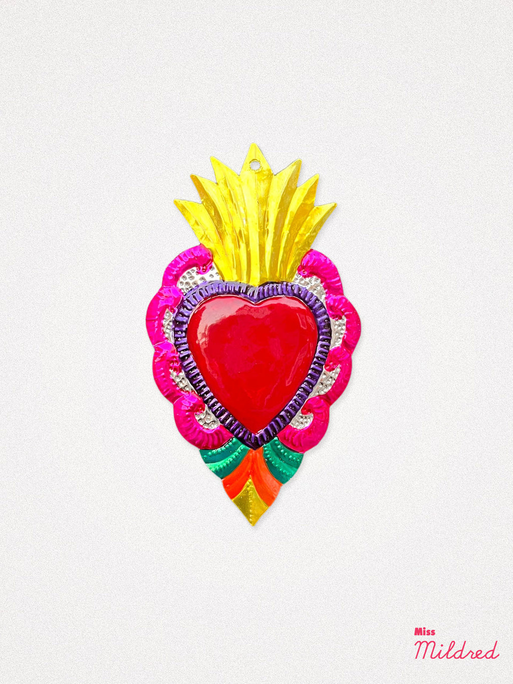 Mexican Tin Heart Milagro Decoration - Yellow