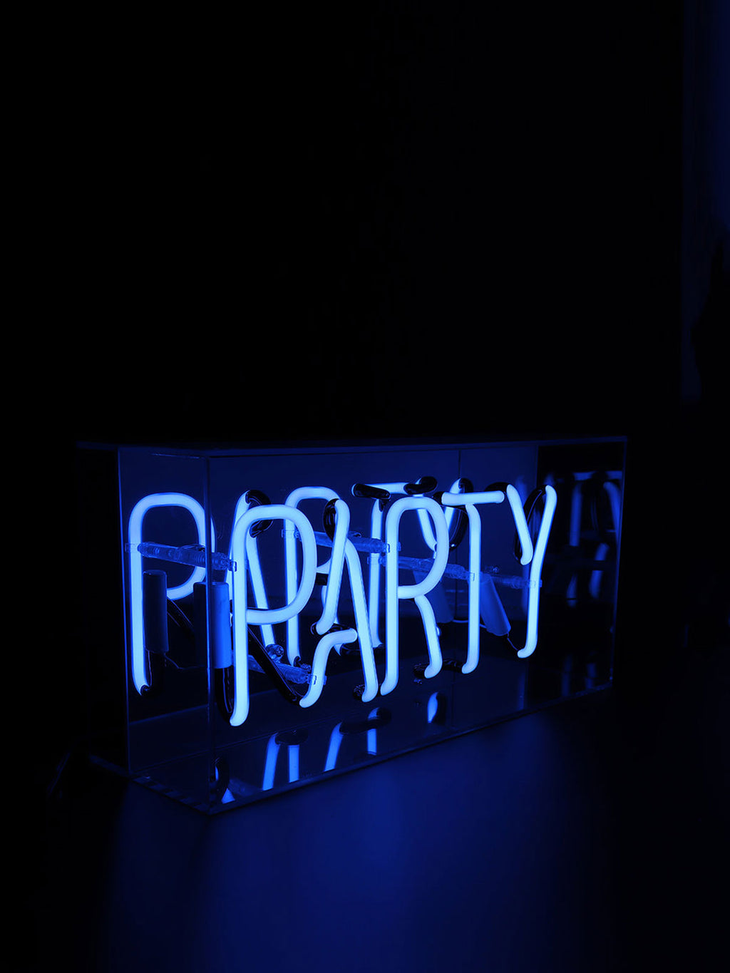 'Party' Glass Neon Light Box Blue