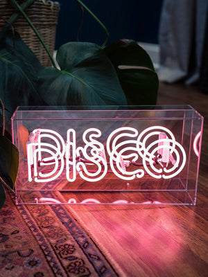 'Disco' Glass Neon Light Box  Pink