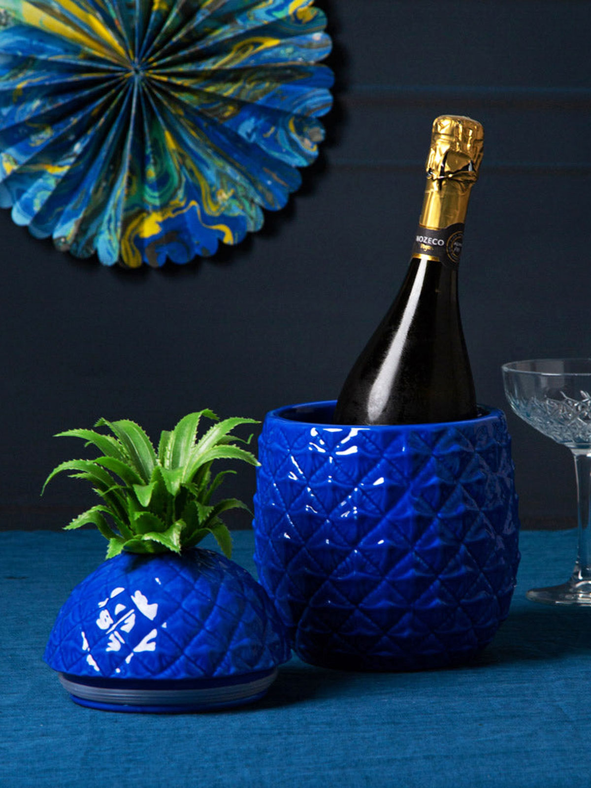 Bold Blue Ceramic Pineapple Ice Bucket
