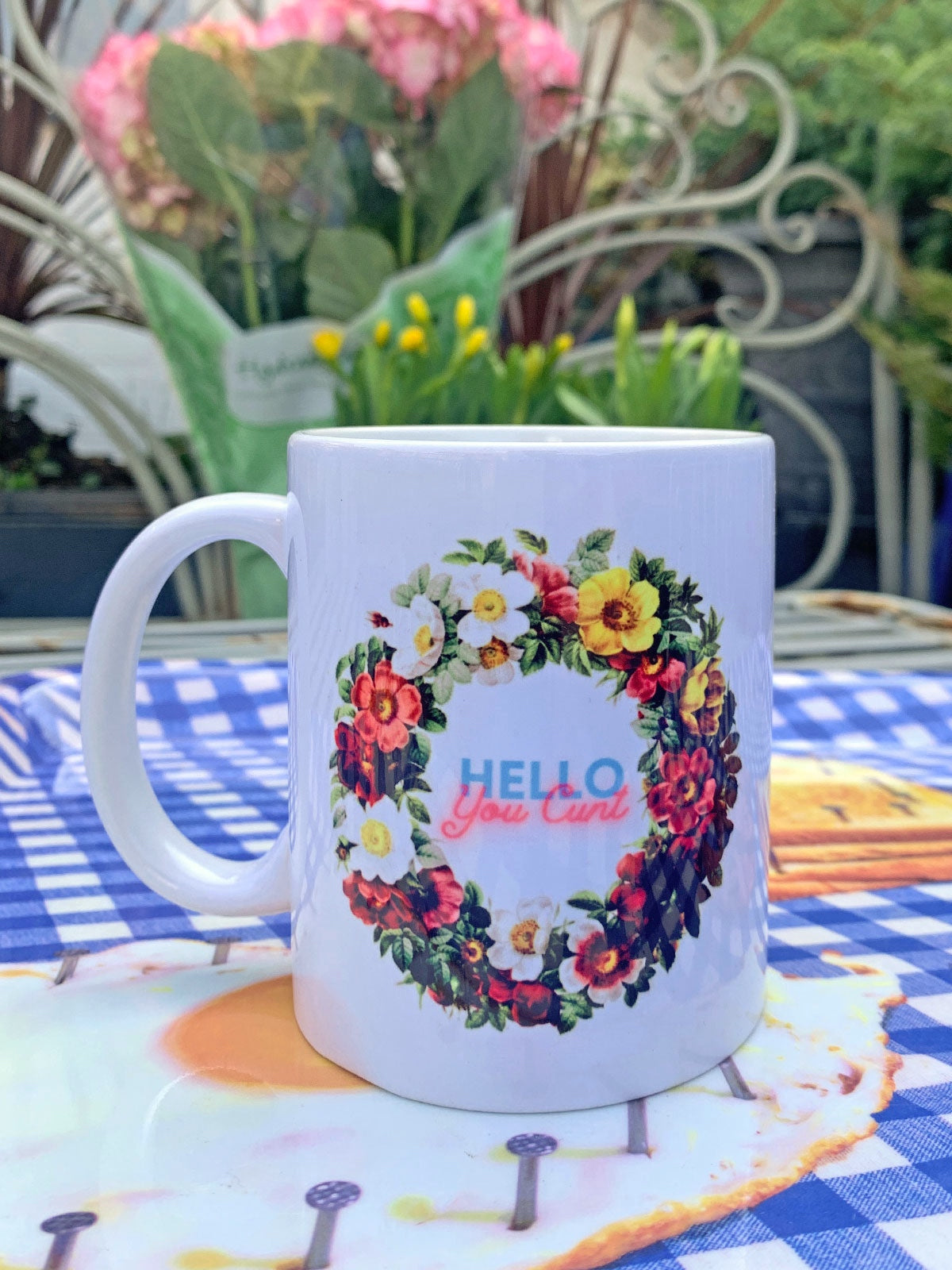 Floral Hello You Cunt Profanity Mug