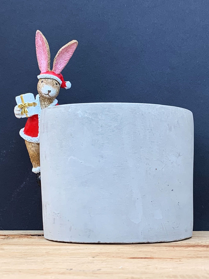 Pot Hanging Santa Bunny with Present