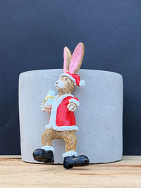 Pot Hanging Santa Bunny Rabbit with Present