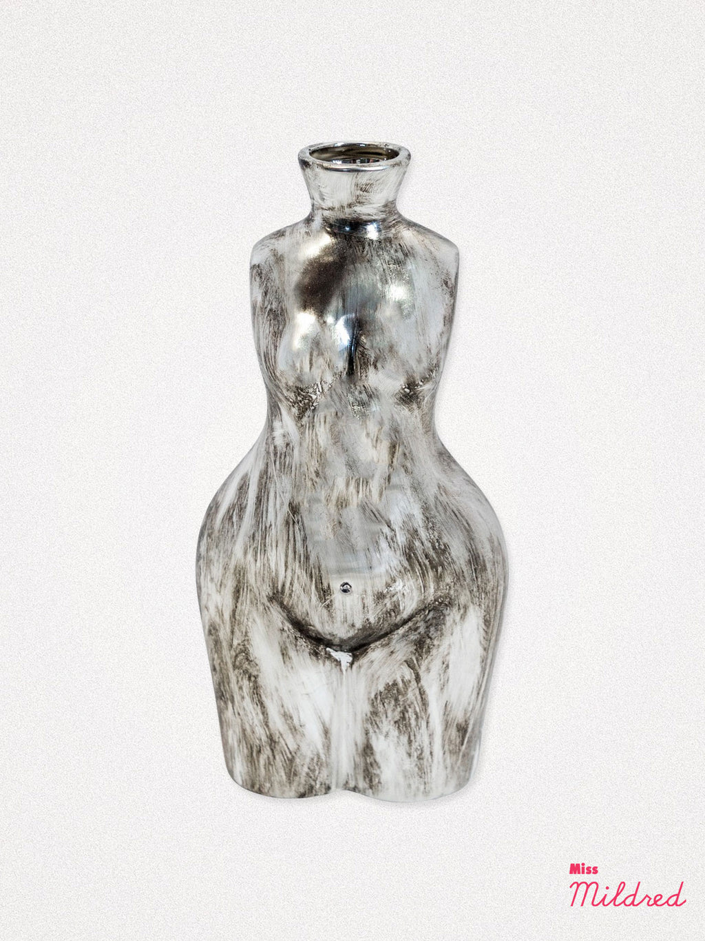Female Torso Ceramic Vase Silver - Large