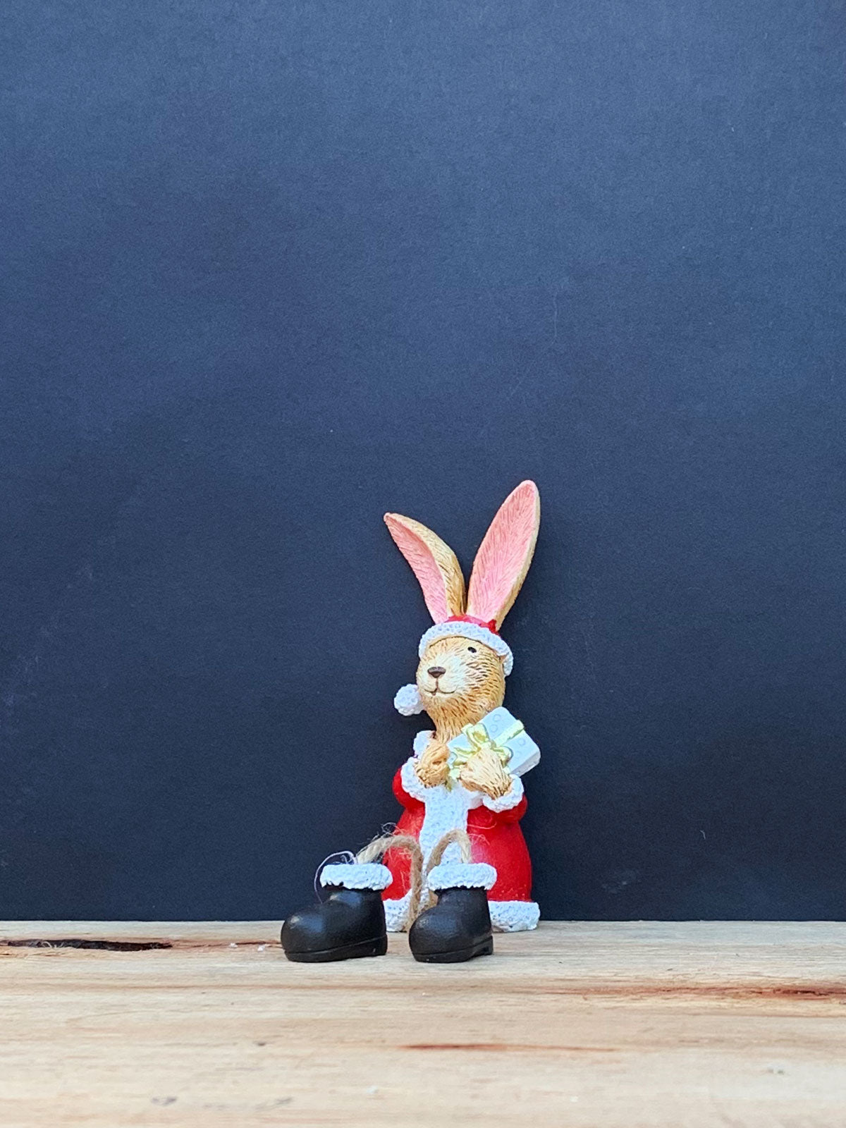 Sitting Santa Bunny Rabbit with Present