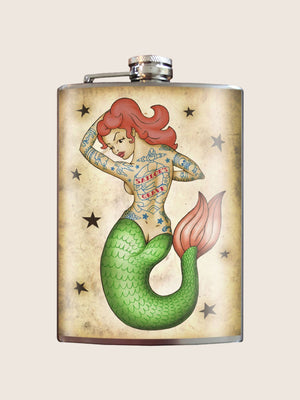 Stainless Steel Hip Flask - Tattooed Mermaid