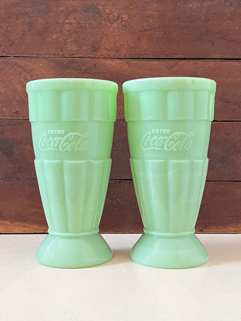 Coca-Cola® Jadeite Glass 16oz Malt Cups - Set of 2