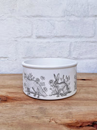 'Forest Toile' Ceramic Pet Bowl - Small, Inky Blue
