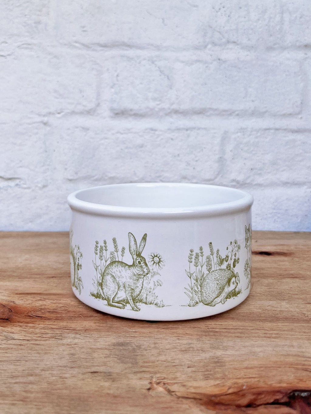 'Forest Toile' Ceramic Pet Bowl - Small, Earthy Green