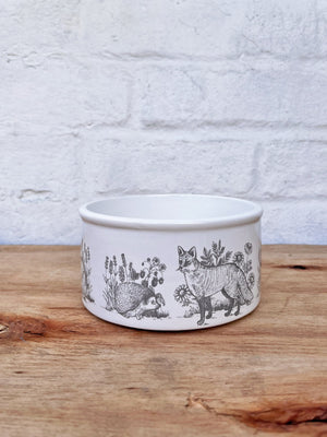 'Forest Toile' Ceramic Pet Bowl - Small, Inky Blue