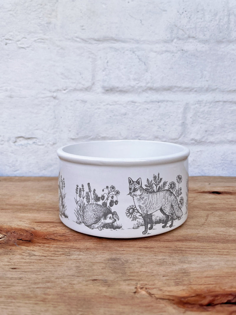 'Forest Toile' Ceramic Pet Bowl - Small, Inky Blue