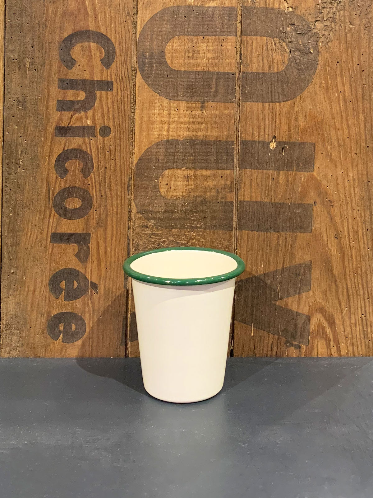 Falcon Cream & Green Enamel Beaker / Cup
