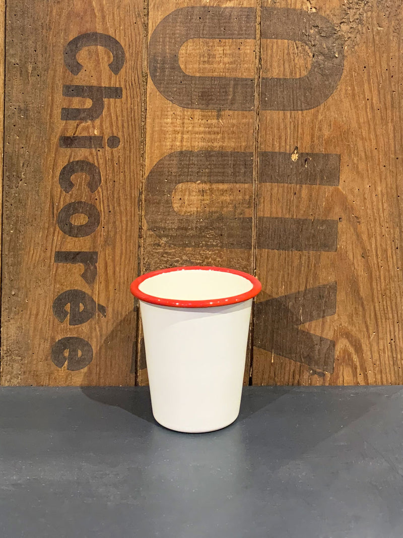 Cream & Red Enamel Beaker / Cup