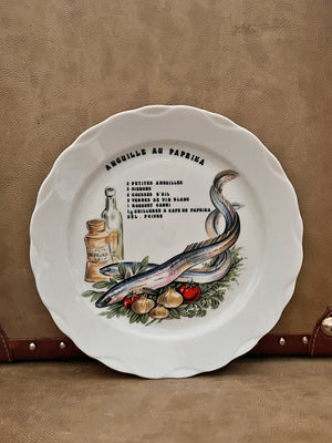 Vintage Fish Recipe Themed Plate by L'Hirondelle - Anguille (eel)