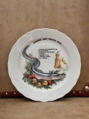 Vintage Fish Recipe Themed Plate by L'Hirondelle - Congre (eel)