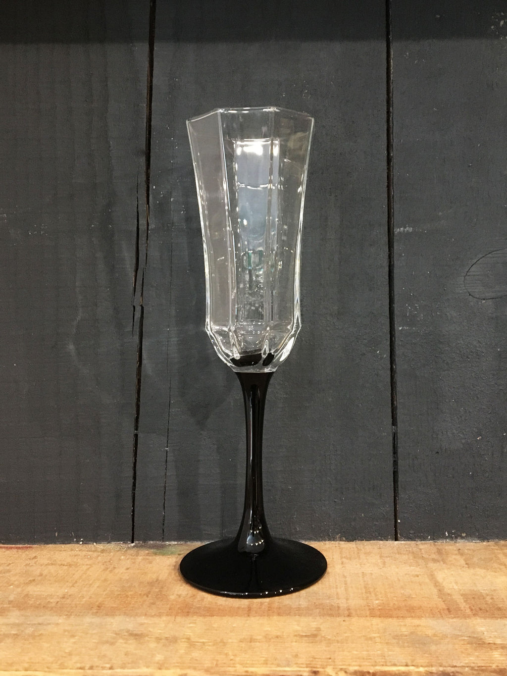 Vintage Octime Black Stem Flute Glass