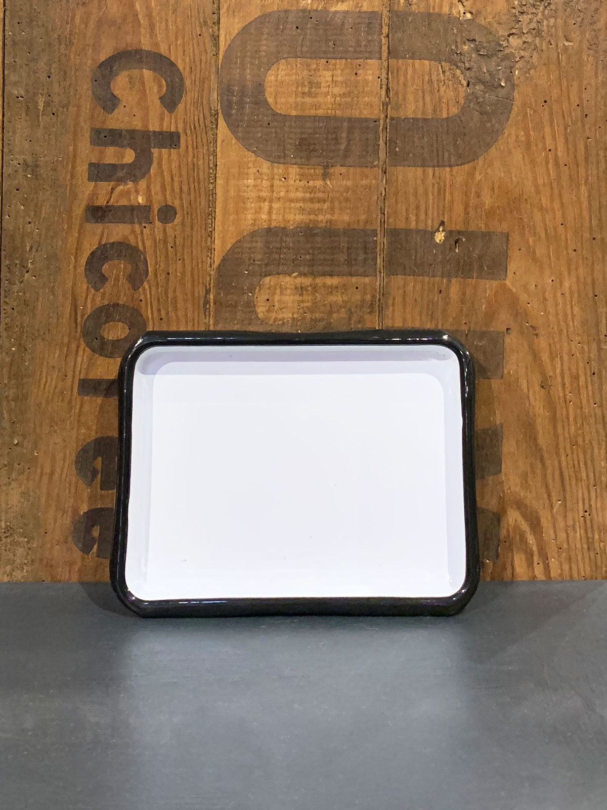 White Enamel Tray with Black Edging