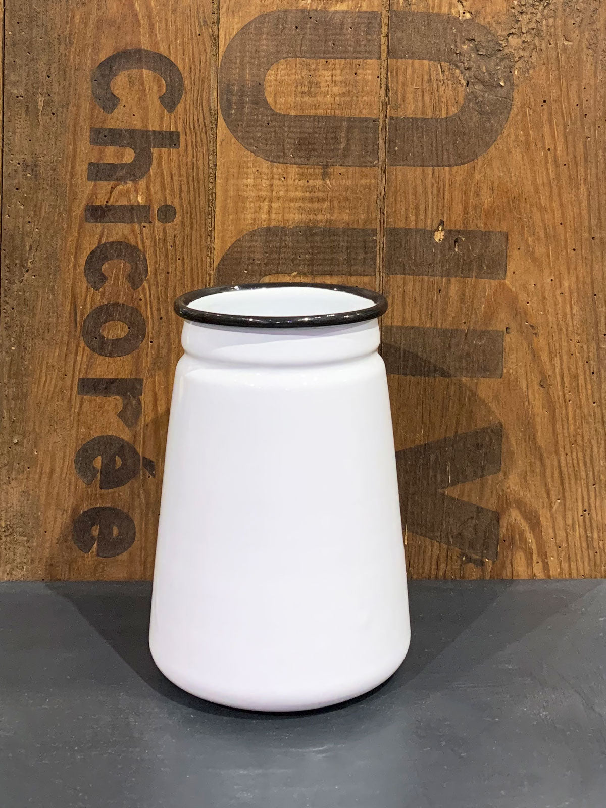 White Enamel Vase with Black Tipping